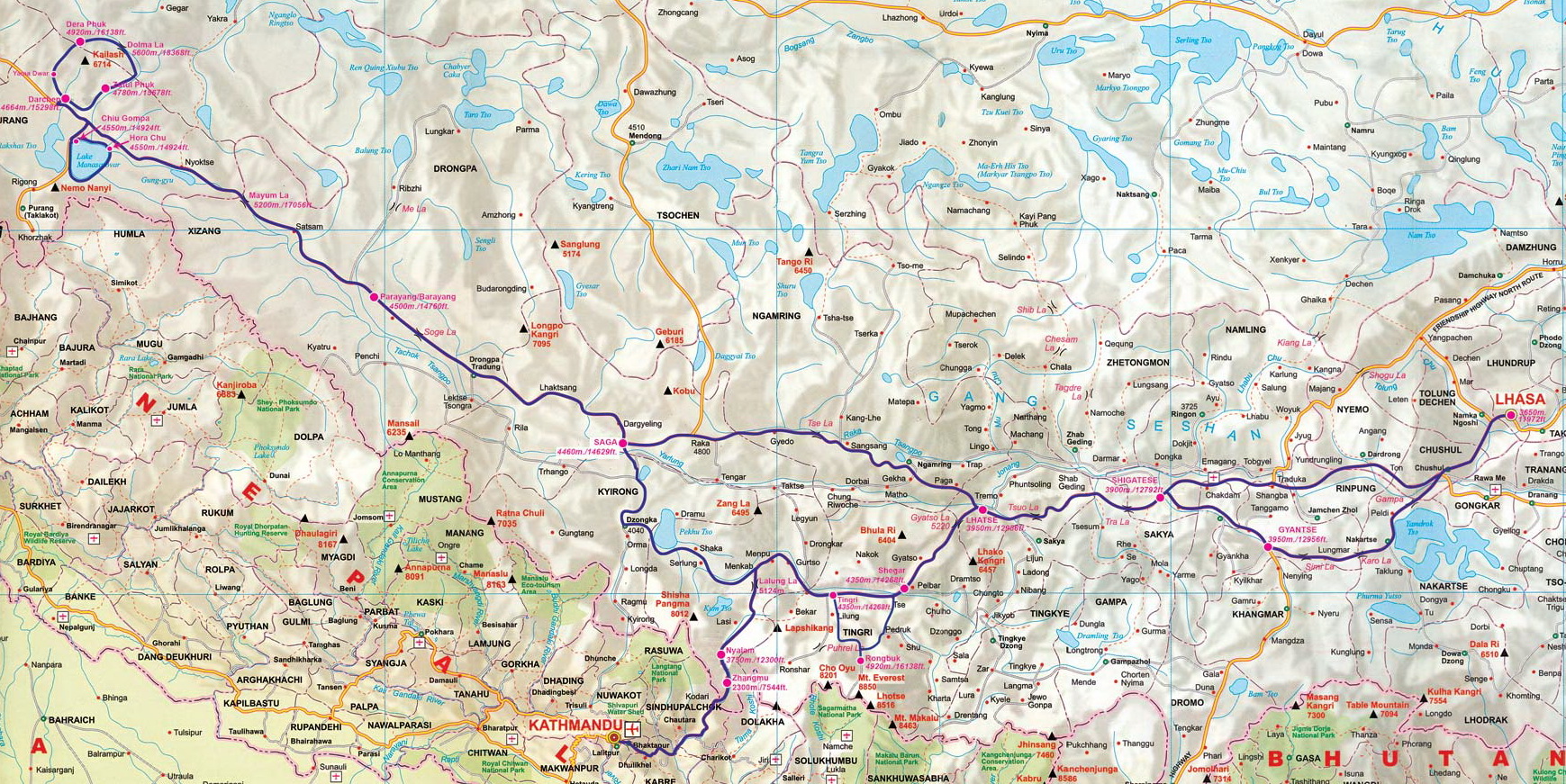 Карта тибета на русском языке с городами подробная